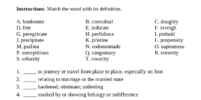 Matching question example